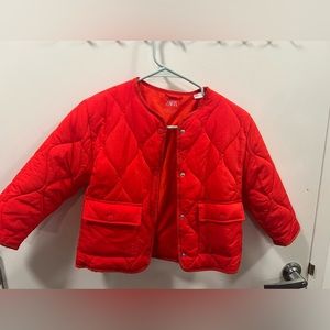 Red flight girl jacket with double square pockets